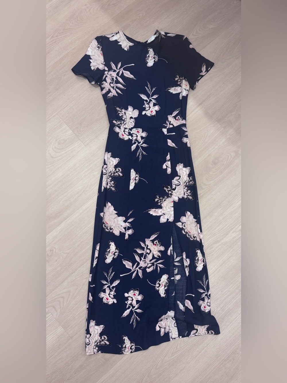 LEITH Floral Navy Short-Sleeve Midi Dress
